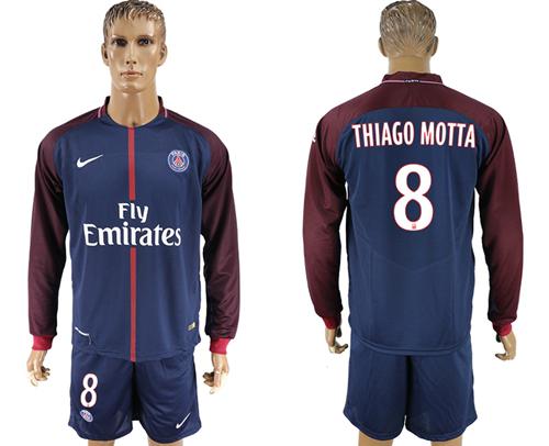 Paris Saint-Germain #8 Thiago Motta Home Long Sleeves Soccer Club Jersey - Click Image to Close